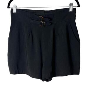 Bishop + Young Women's Kimberly High Waisted Shorts M Black Pleated Belted Rayon